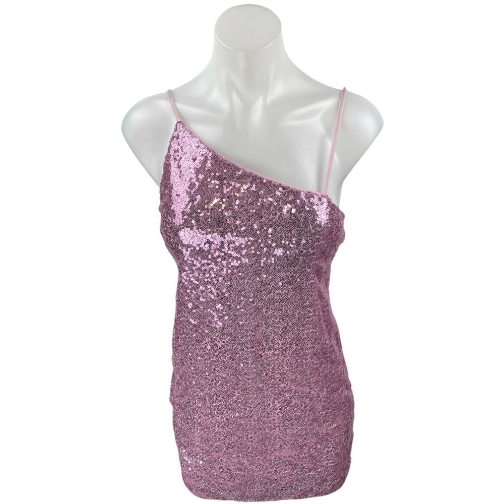 NEW H&M Divided Pink Sequin Sleeveless Cami Camisole Mini Bodycon Tank Dress S